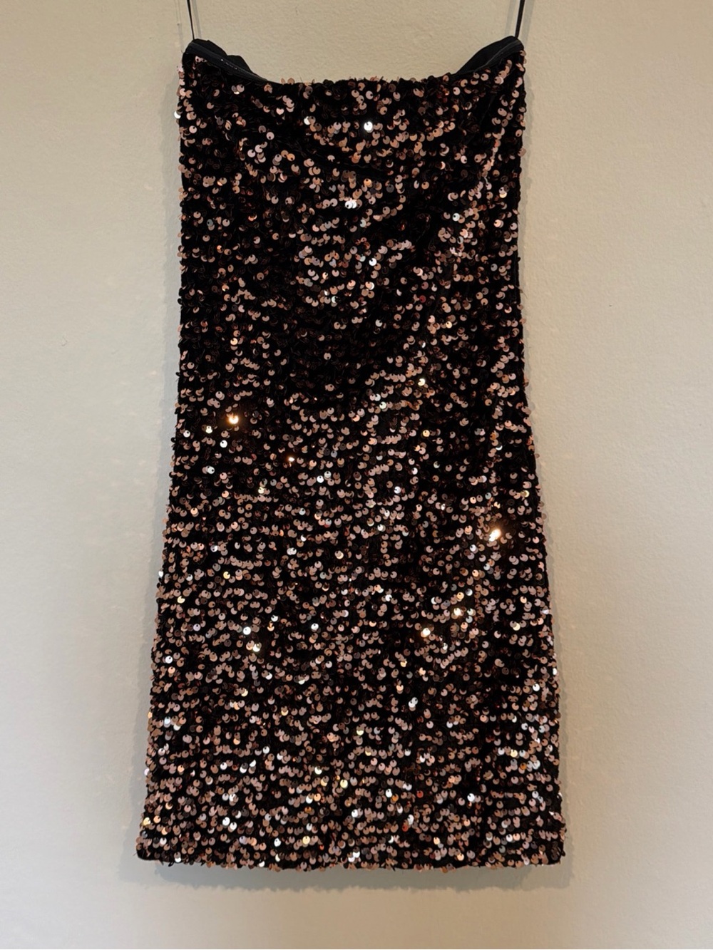 Thirty Hearts Inspired Clothing Gold Sequin Strapless Mini Dress w/Matching Bag